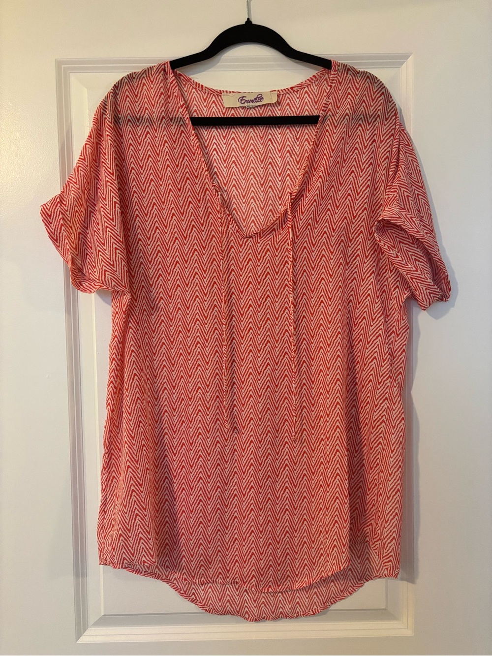 Emmelee Red/Coral and White Chevron V-Neck Swim Coverup